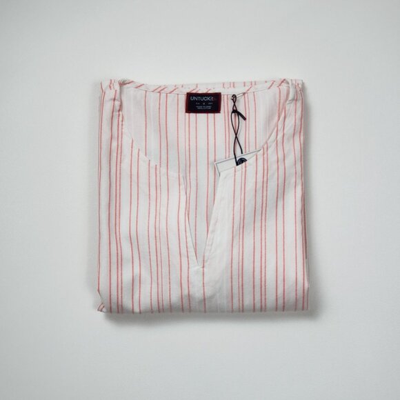 UNTUCKit Women Durfort Popover Tunic 100% Cotton White & Highlighter Pink Stripe - Picture 15 of 16
